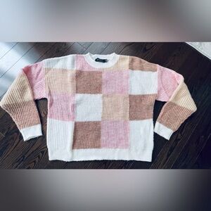 MINKPINK Patchwork Sweater - Pink, White, Tan
